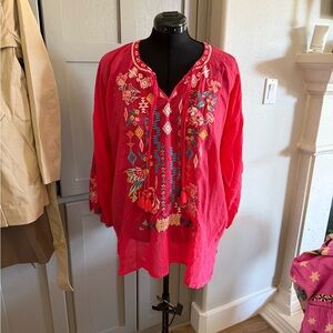 Johnny Was Bright Pink Embroidered Tunic